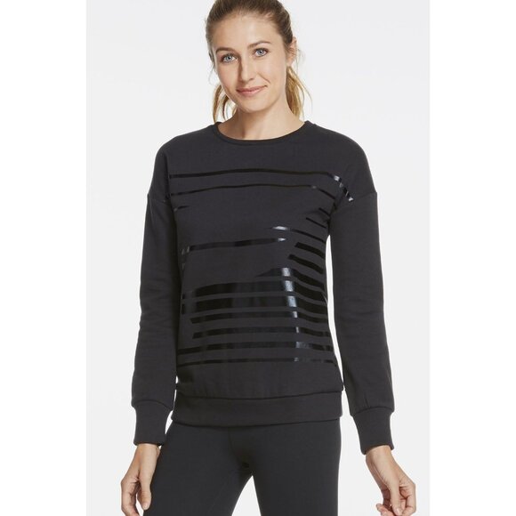 Fabletics Sweatshirt XS Womens Snowshoe Pullover Black Logo Print Long Sleeve - Picture 1 of 6